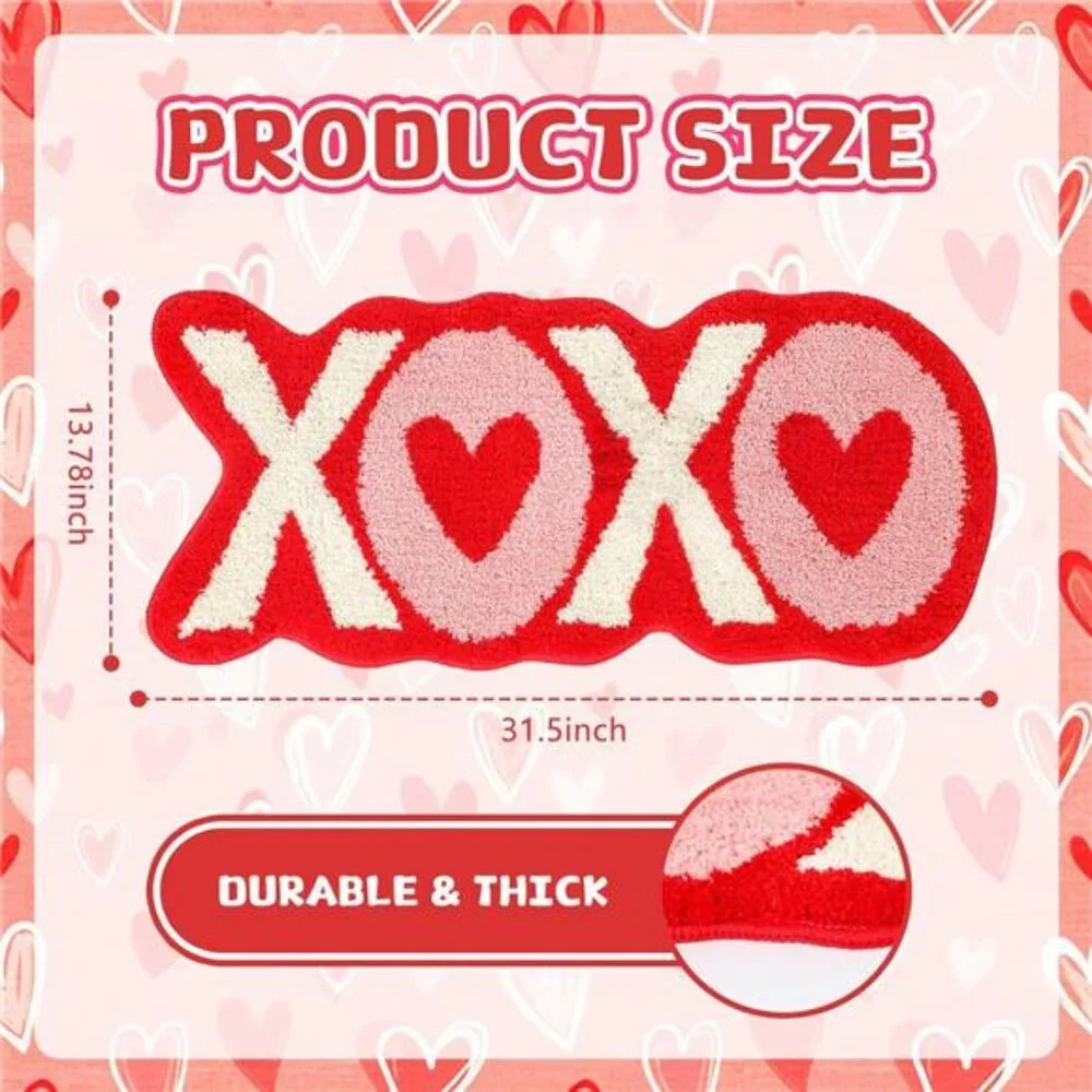 Valentine's Day Bathroom Rug Valentines XOXO Bath Rug 13.78 x 31.5 Inches